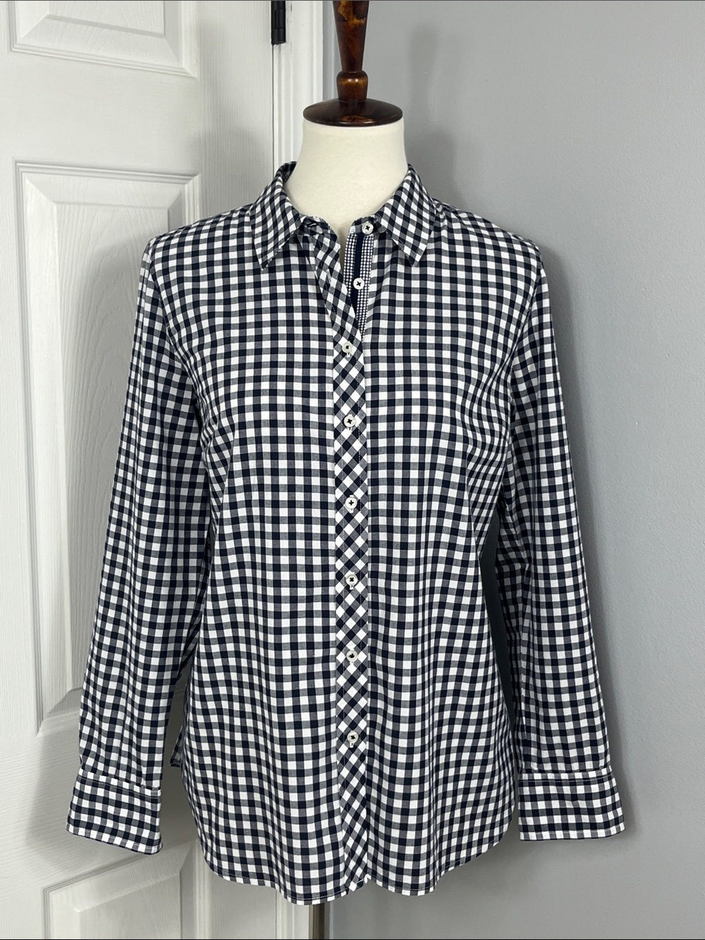 Talbots Navy and White Gingham Button Down
